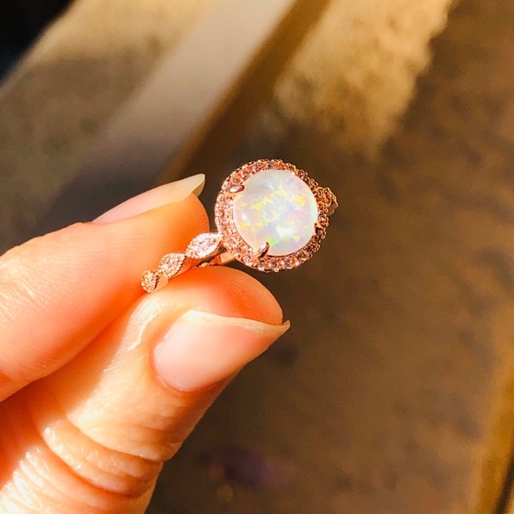 Round Fire Opal Rose Gold Ring - Picture 8 of 8